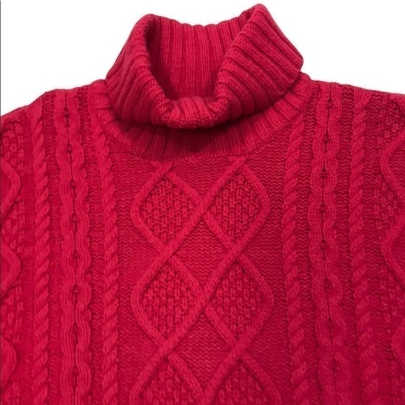 Woolovers Women’s XL Raspberry Pink Cable Fisherman Turtleneck Sweater. - Picture 4 of 8